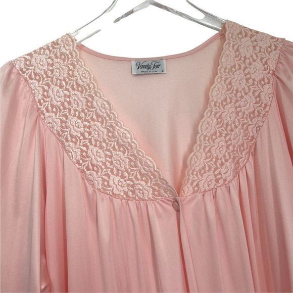 Vintage Vanity Fair Satin Robe Night Gown Size L Button Down‎ Pink Made in USA - Picture 2 of 8